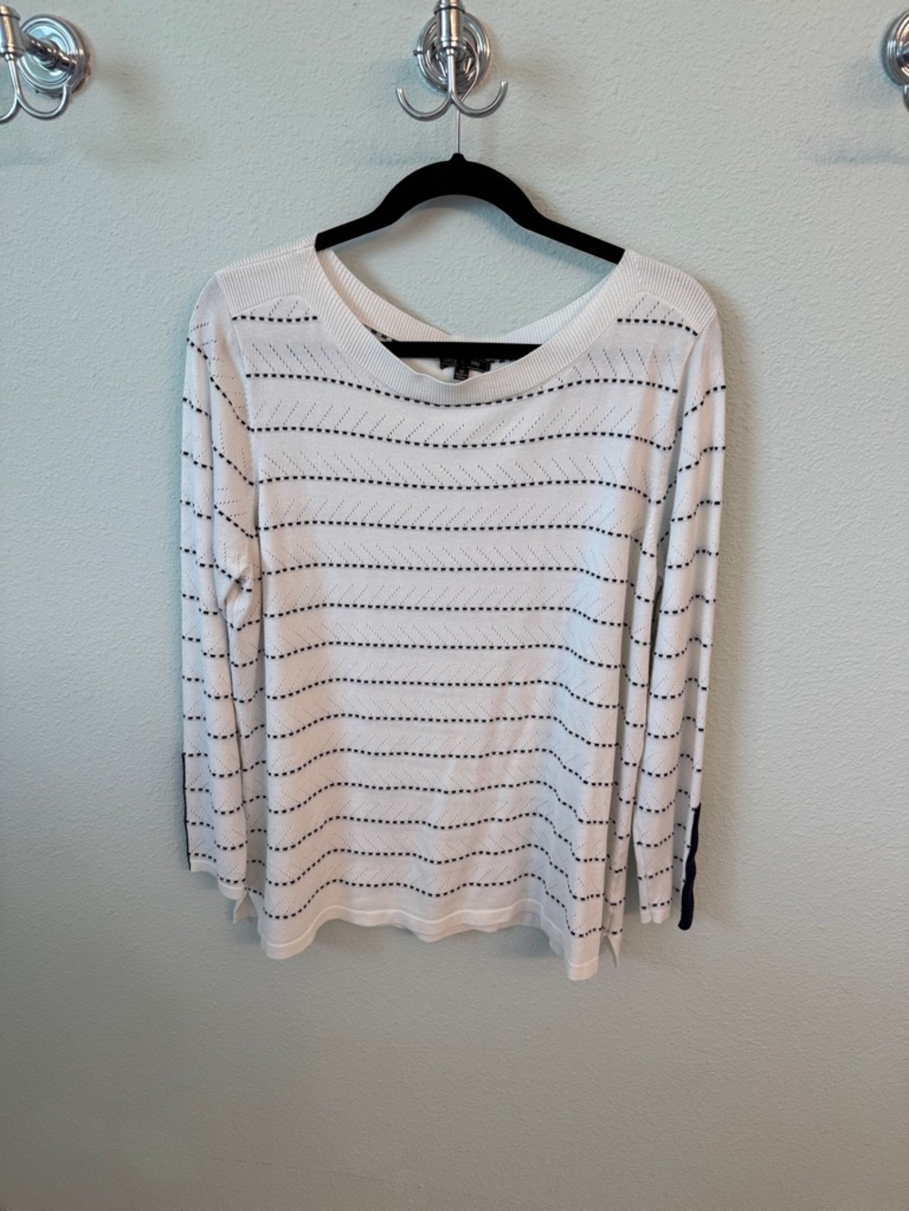 Lightweight White Eyelet-Striped Long Sleeve Tee - Women